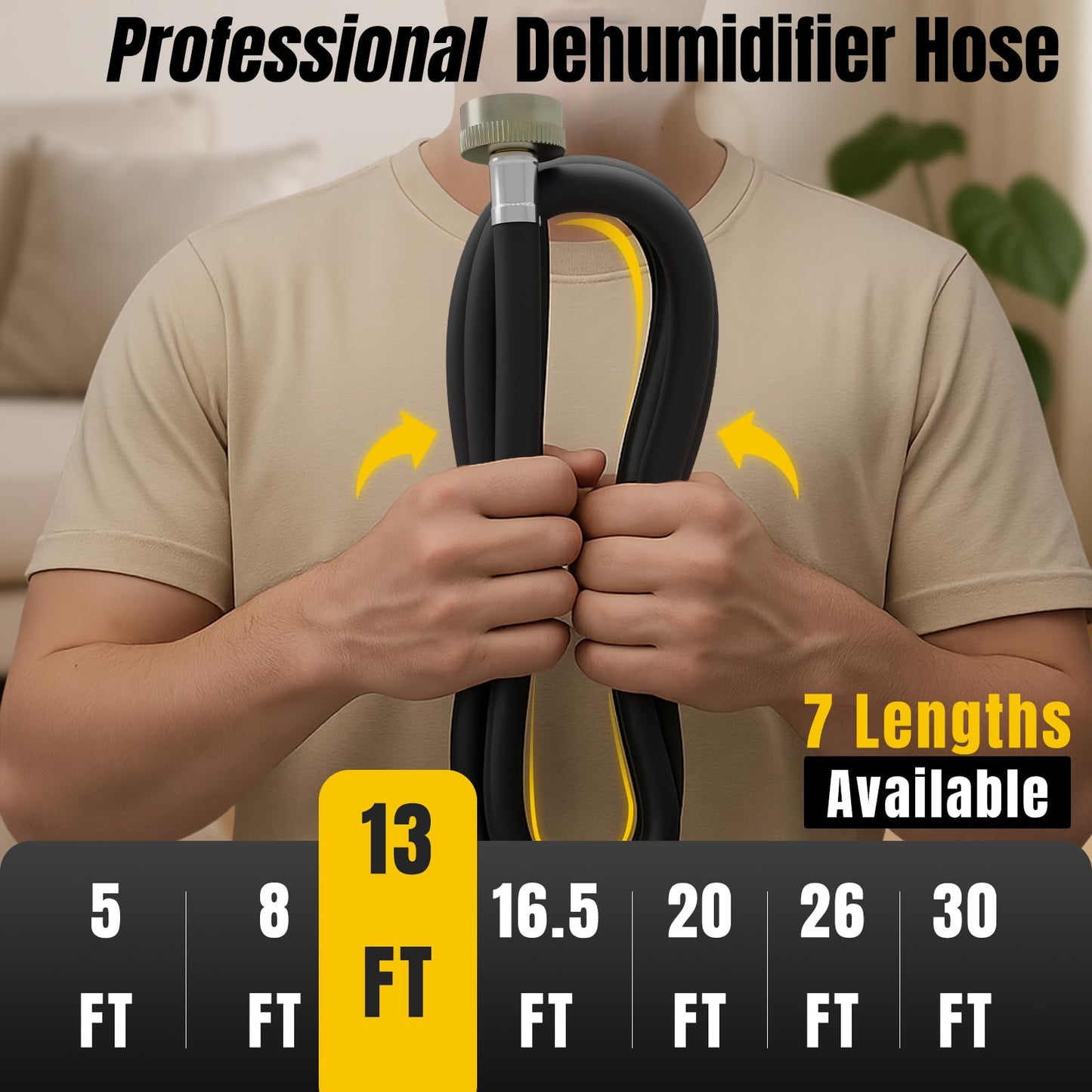 (7 Length Options)5FT Dehumidifier Drain Hose with 3/4 Inch FHT Leak-Proof and Rust-Resistant Connector Portable AC Tangle-Free Thickened Drain Hose Indoor Perfectly Fit Most Dehumidifier Models
