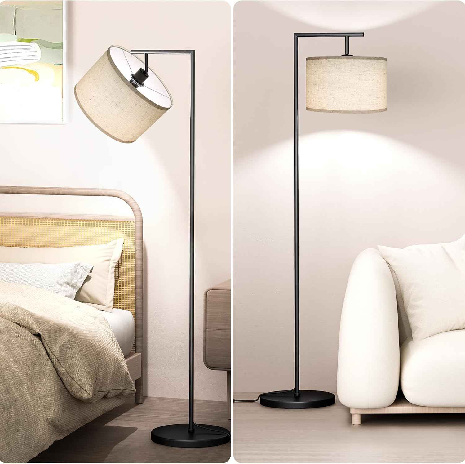 Adjustable Black Floor Lamp for Living Room - 3 Color Temperatures & Beige Linen Shade