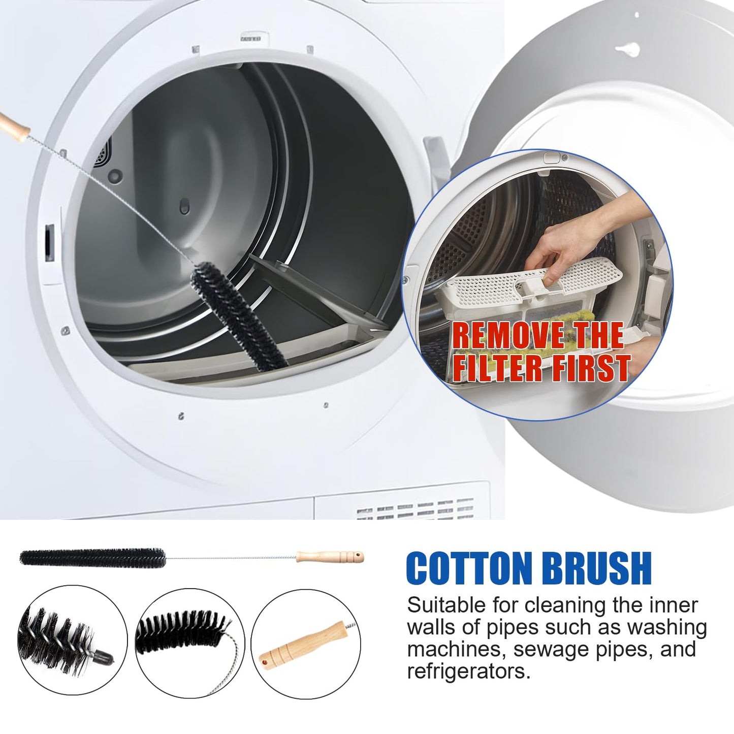 Dryer Vent Cleaner Kit for Shark NV350, NV351, NV352, NV353,NV360,NV500, NV501 Vacuum Attachment with Dryer Lint Brush and Hard Bristle Crevice Brush for Dryer Vent Replacement Parts