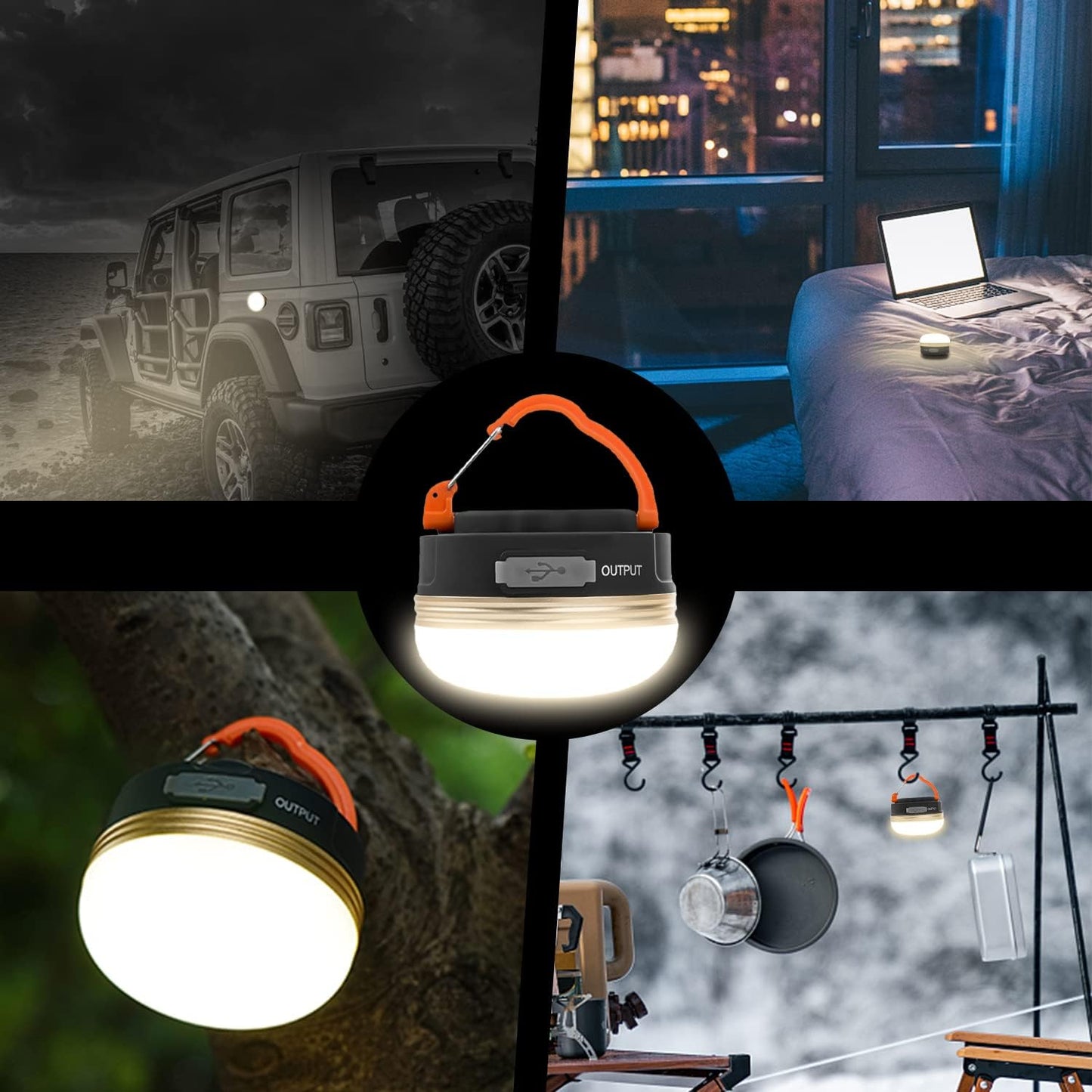 XTAUTO Rechargeable LED Camping Lantern - Portable 360° Illumination, Waterproof, 3 Lighting Modes | 1800mAh, 2-Pack