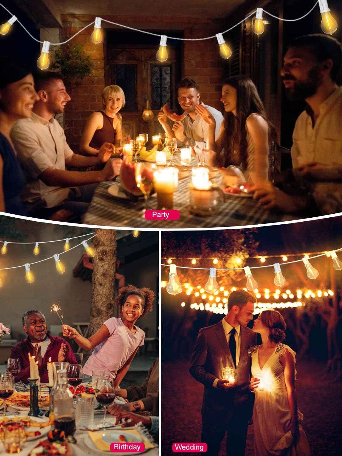 200FT Waterproof LED Outdoor String Lights with 100 Shatterproof Edison Bulbs - Dimmable Patio Decor for Backyard & Garden