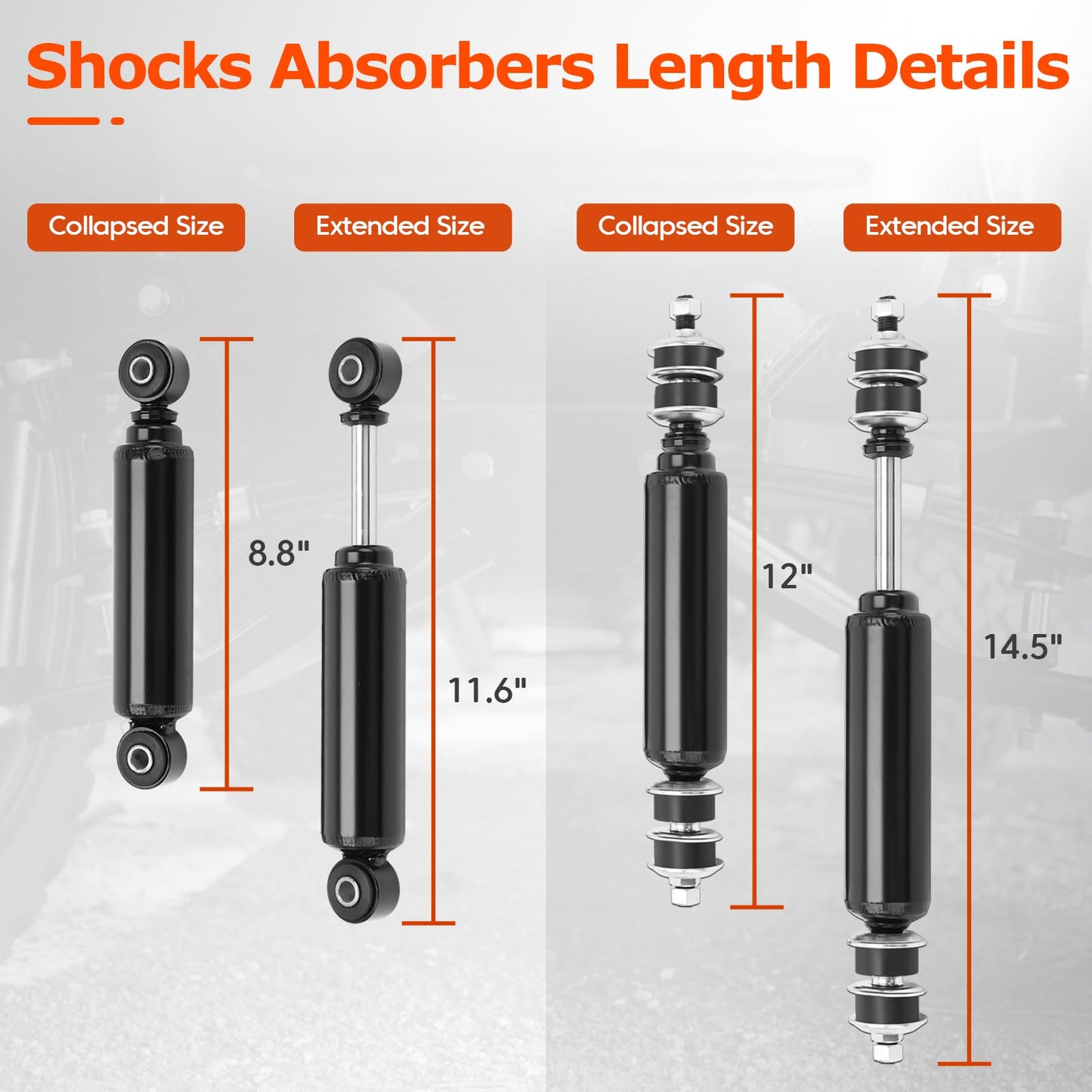 Front & Rear Shock Absorbers Kit Compatible with Golf Cart Shocks Club Car DS G&E 1988-2007 DS electric 1981-up DS gas 1997-up Precedent gas 2004-up Precedent G&E 2004-up Tempo Replace#1014235 1014236