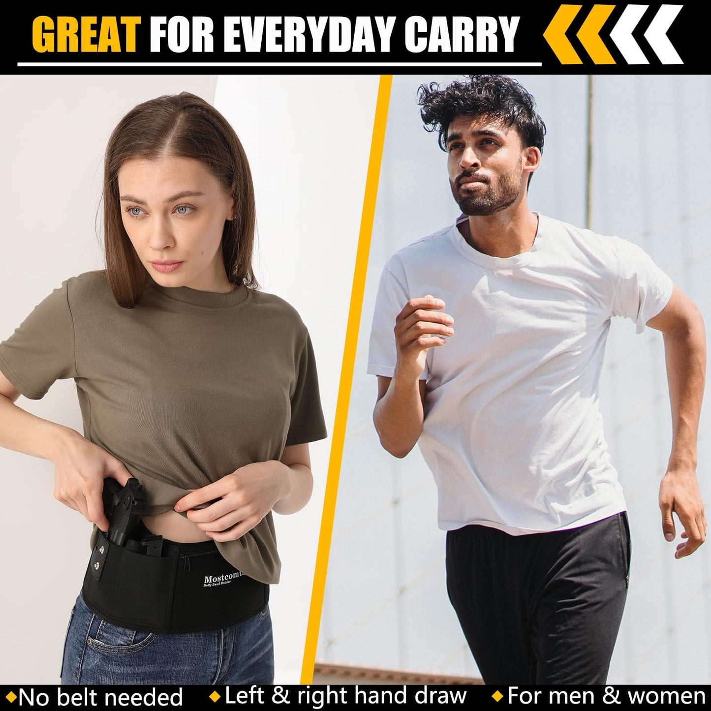 Mostcomtac Belly Band Holster for Men & Women - Breathable Neoprene Gun Holster, Multi - Pocket Tactical Belt for Outdoors, Fits G17-43x, Taurus G3C, G2C and Most 9mm and 383 Handguns(R-L)
