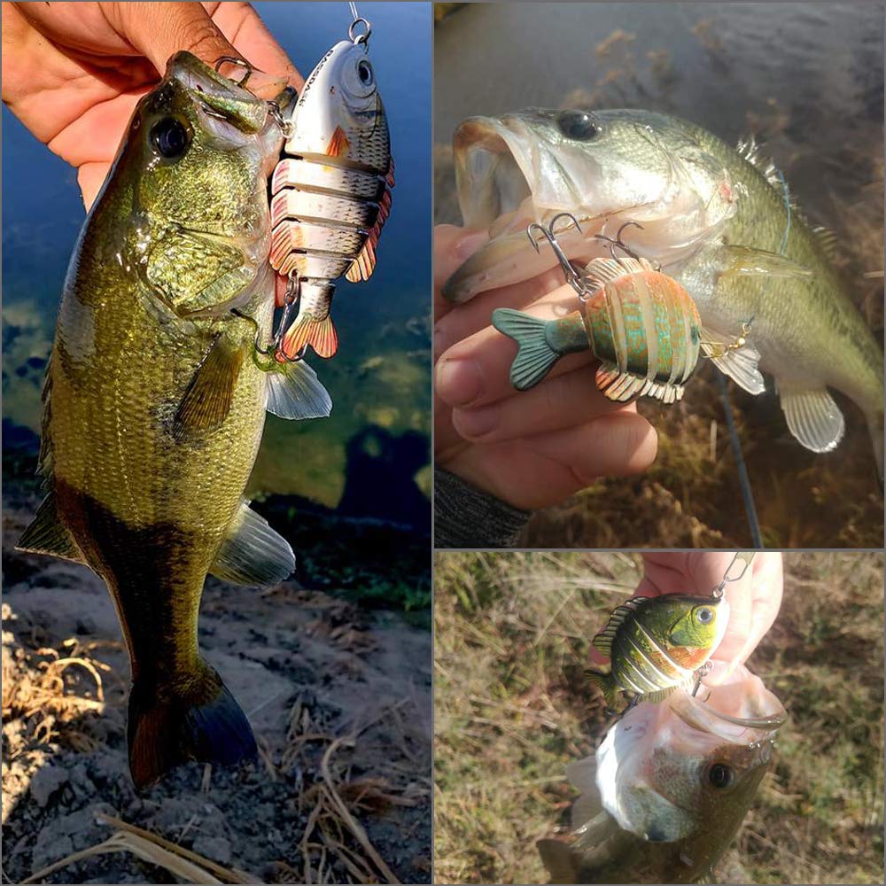 BASSDASH SwimPanfish Multi Jointed Panfish Bluegill Swimbaits Topwater Hard Bass Fishing Crank Lure 3.5in/0.85oz, 4 Colors (Bluegill)