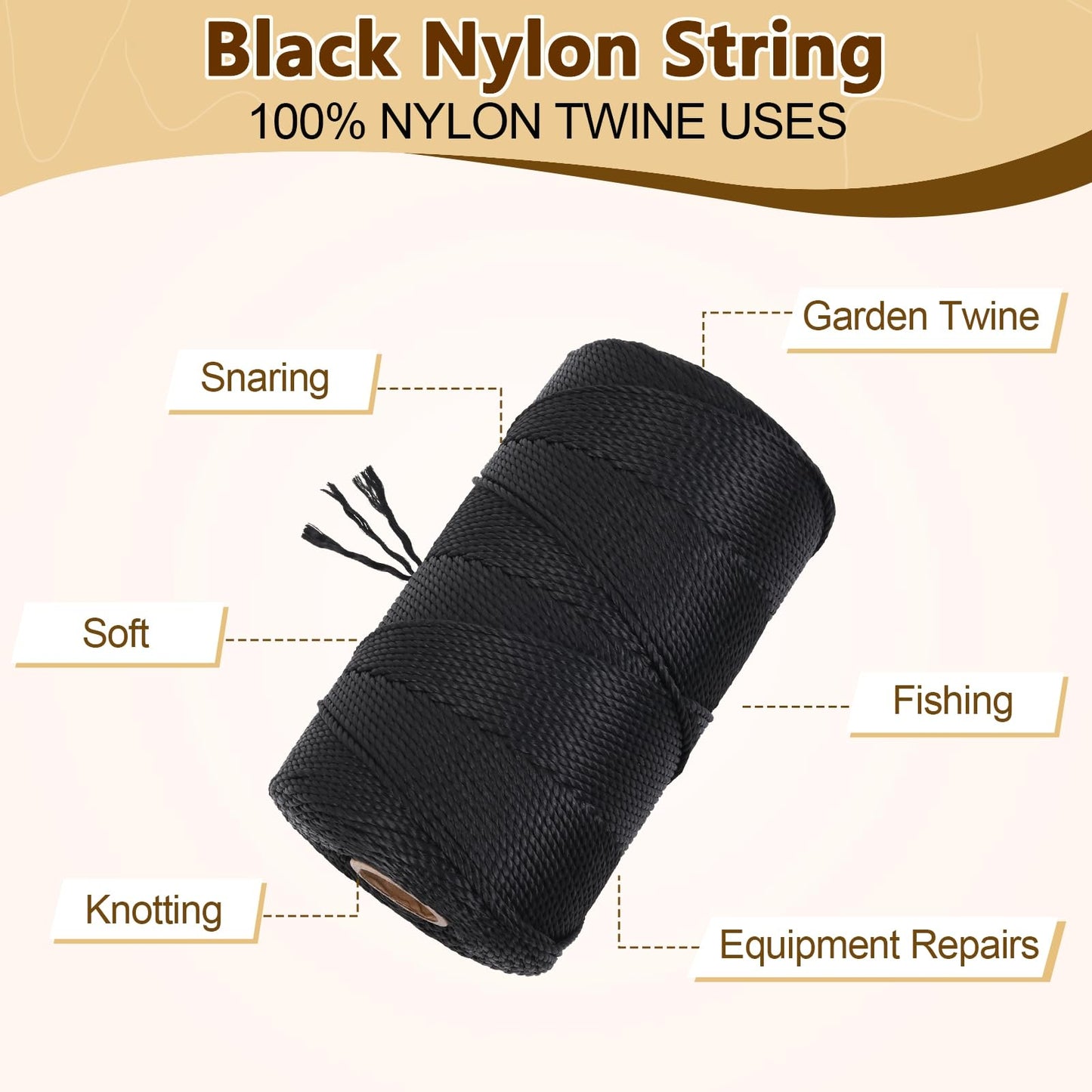 Black Nylon String,500 Feet 2mm Nylon Cord Twine for Garden,Tomato,Climbing Plant,Tie Floristry,Fishing,Wrapping,Camping and Outdoor Survival,Netting Home Improvement