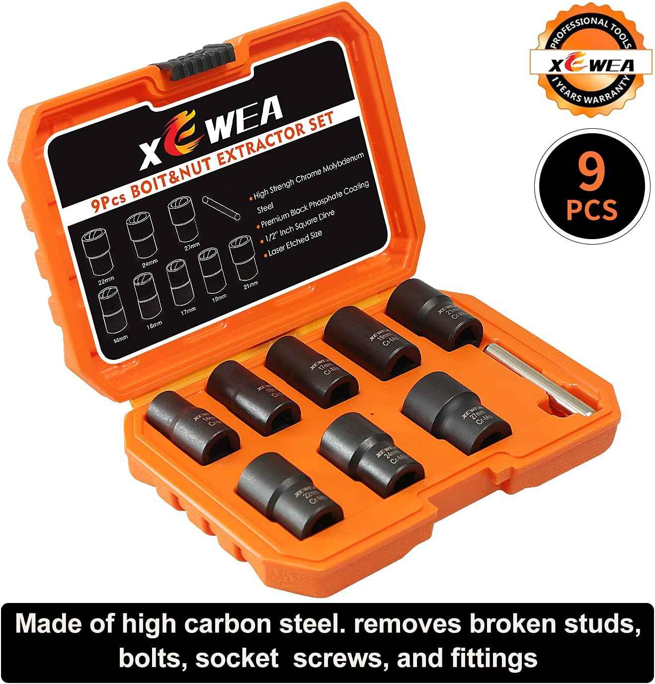 15PCS Lug Nut Removal Tool Set - Easy Out Twist Socket Extractor for Damaged & Rusted Bolts