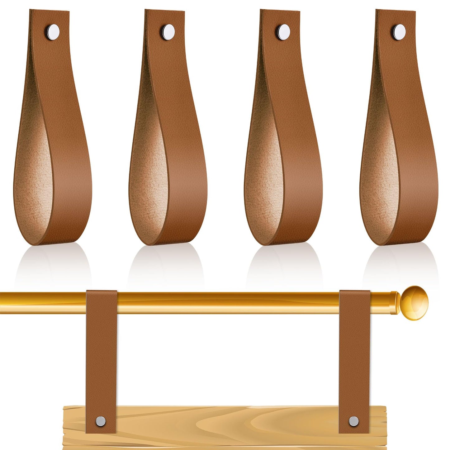 Vercraft 4 Pcs Faux Leather Sign Straps for Hanging Sign Faux Leather Curtain Rod Holder Straps Hanger for Engagement Wedding Welcome Event Display Seating Chart Ceremony Frame(Brown)