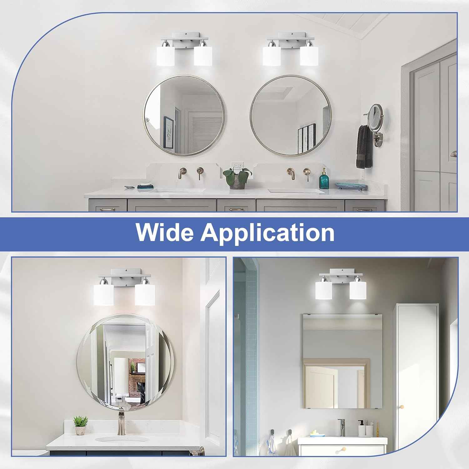 Modern 4-Light Bathroom Vanity Light Fixture - Anti-Rust Over Mirror Sconce with Milky White Glass Shades, E26 Base
