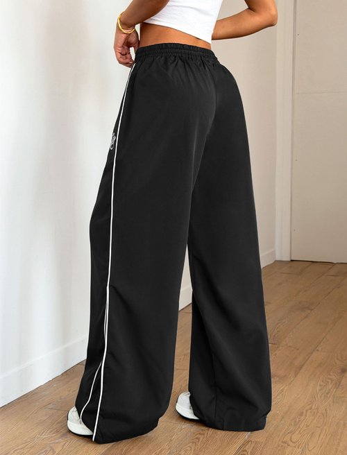 ZAFUL Womens Parachute Pants Y2k Baggy Elasitc Waist Track Pants Contrast Pipping Sweatpant Trousers(1-Black, M)