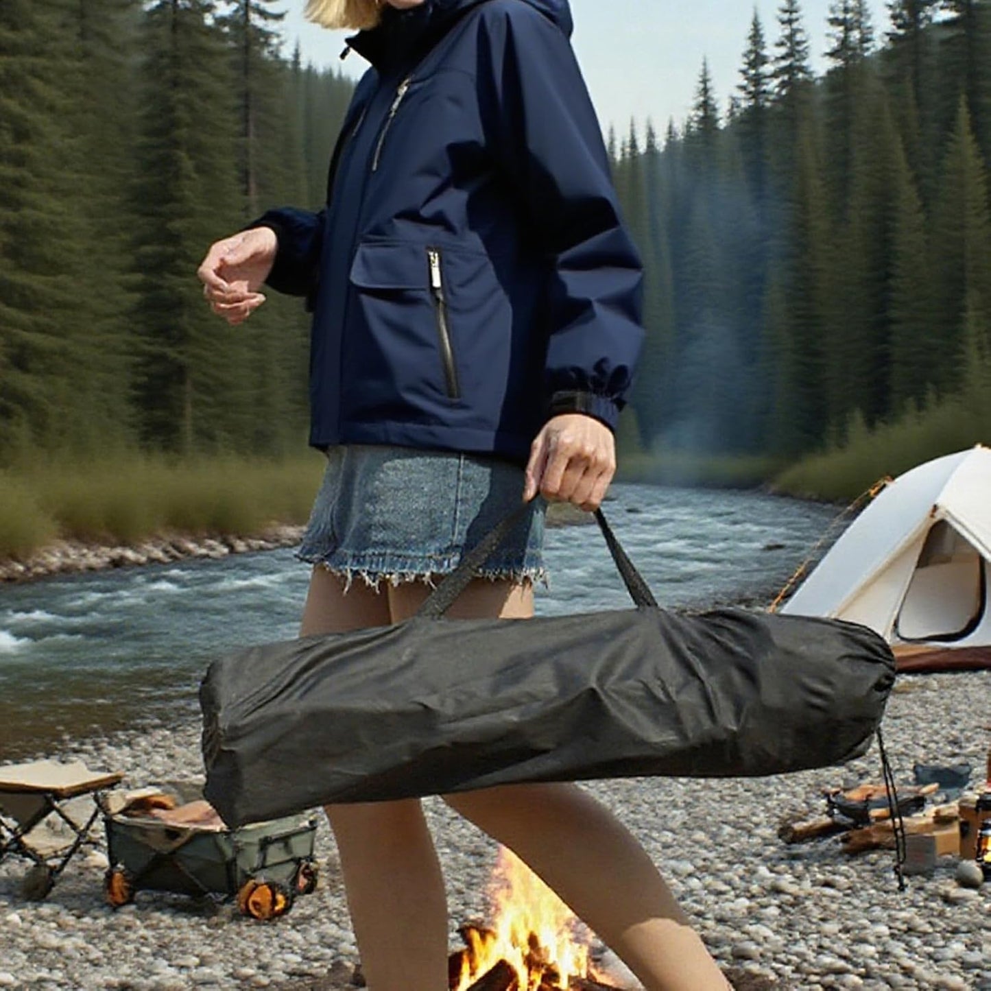 Skiennix Portable Camping Chair - Lightweight & Heavy Duty 500 LBS Support | Oversized with Side Pockets & Cup Holder