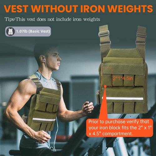 Weighted Vest for Men Women, Adjustable Tactical Weight Vests for Rucking Walking Running Crossfit Strength Training (Without Weight Blocks) Green