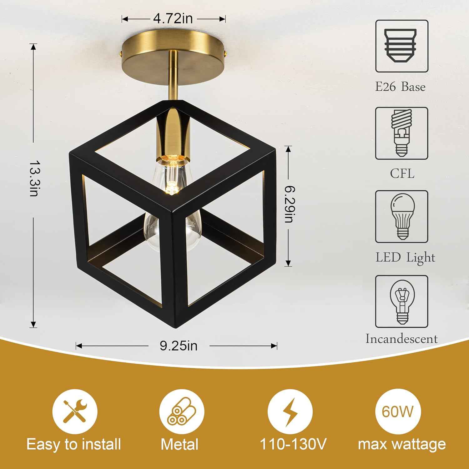 Brushed Nickel 3-Light Flush Mount Ceiling Light Fixture - Modern Geometric Design for Living Room, Kitchen, Dining Room, and Hallways