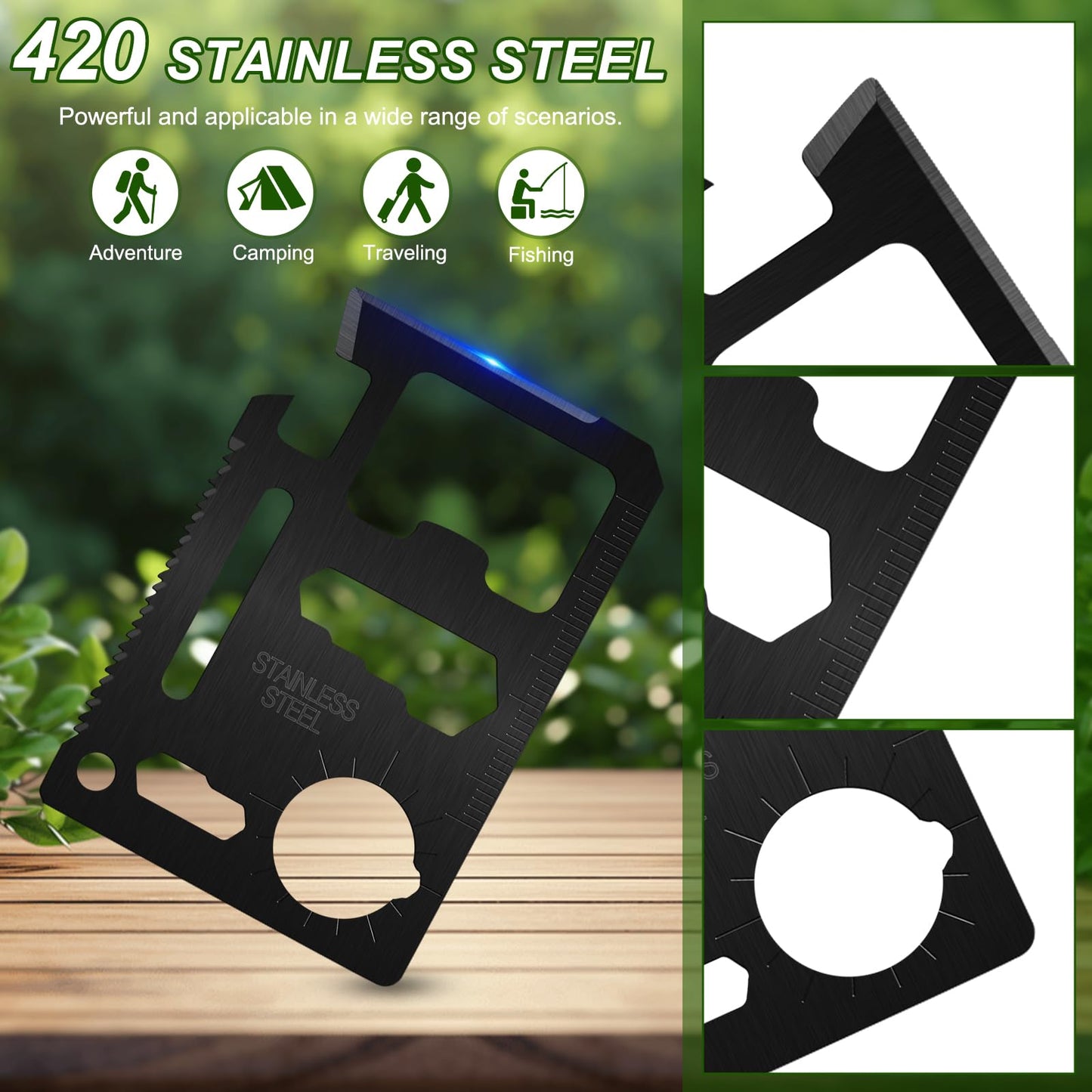 Survival Credit Card Multitool, 11 in 1 Beer Opener Survival Card Tool,Wallet Multitools Card Perfect for Fathers Men Gadgets Stocking Stuffers for Men (12 PCS) (Black)