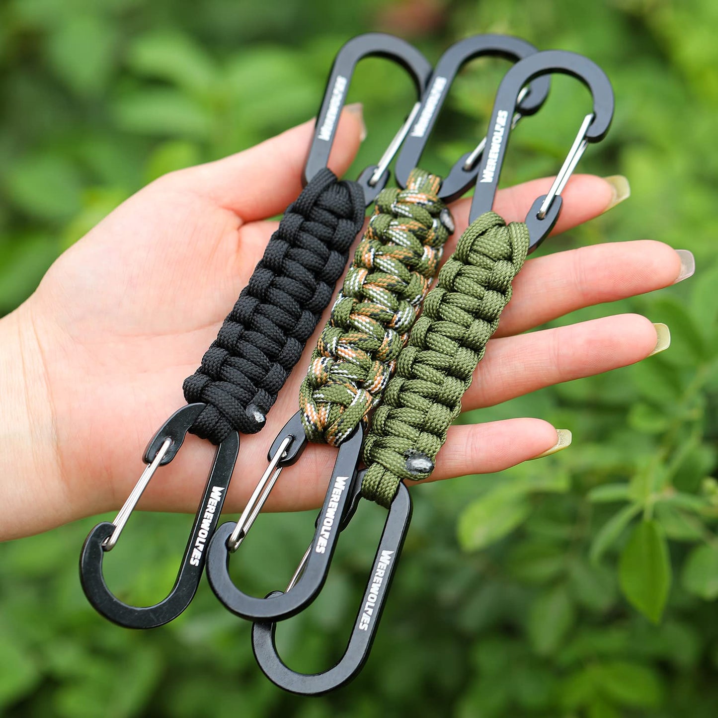 WEREWOLVES 3 Pack Paracord Keychain Carabiner, Carabiner Clip for Backpacks, Adventure