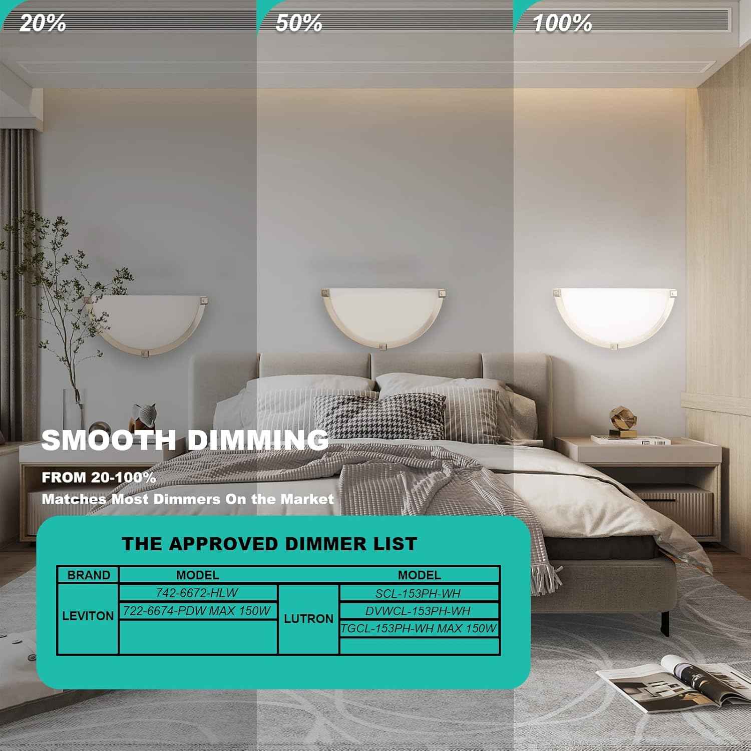 Modern 13-Inch Dimmable LED Wall Sconce - Adjustable Color Temperature, Brushed Nickel (2 Pack) for Bathroom Vanity