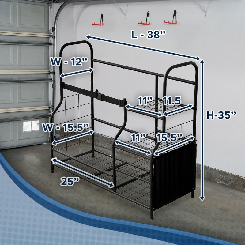 Morvat Golf Storage Bag Organizer, Fits Two Golf Bags, Metal Durable Rack Stand for Golfing Equipment, Golf Balls & Accessories, for Home, Garage, Basement, Shed (Style 2)