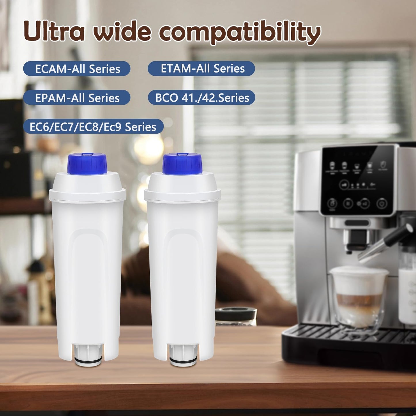 2 Packs DLSC002 Coffee Machine Filters Replacement for DeLonghi Coffee Machines, Water Filter Cartridges Activated Carbon Softener, Compatible with ECAM, ESAM, ETAM, BCO, EC