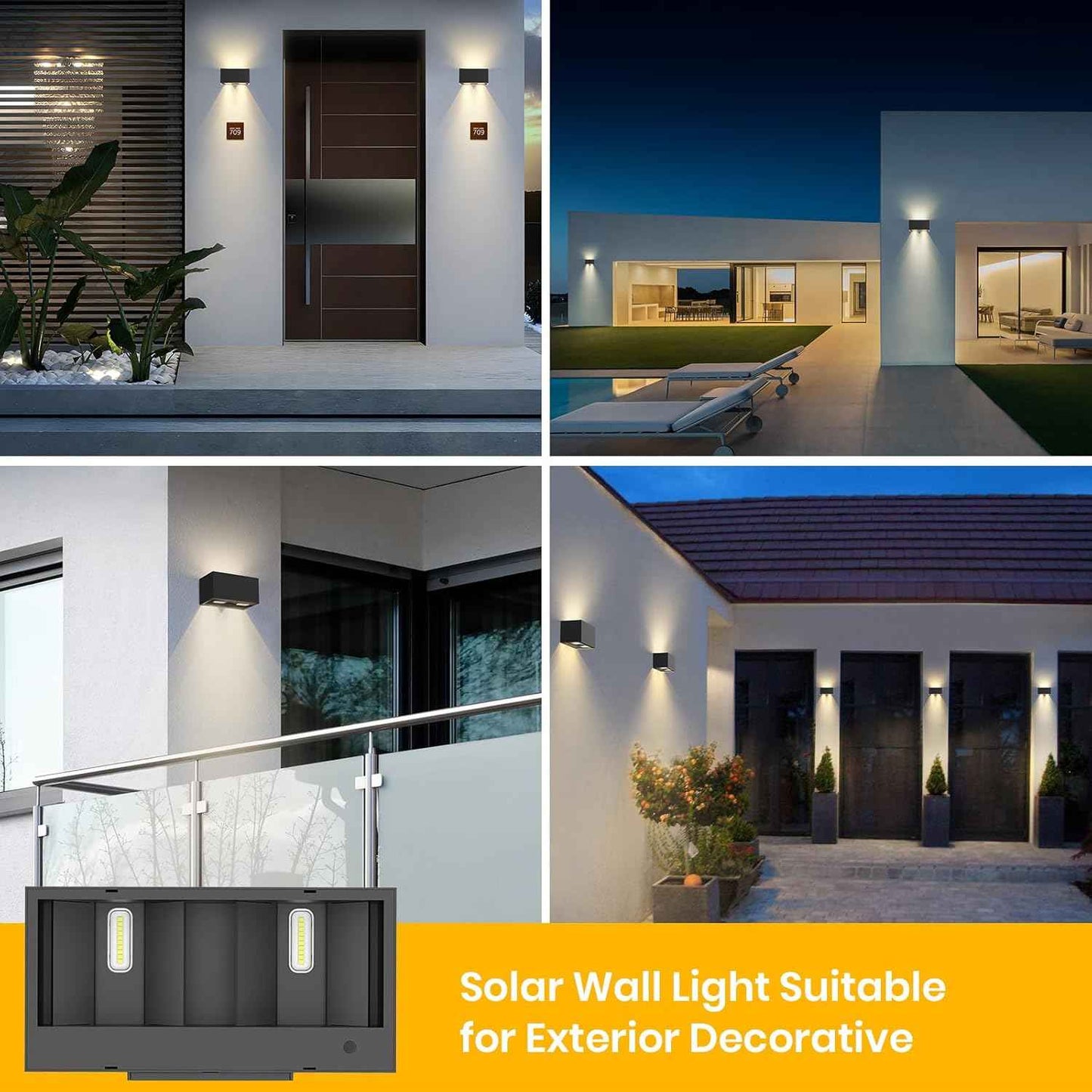 Up and Down Solar Wall Lights - 2pcs Waterproof 4000K 700LM Outdoor Cube Design for Porch, Patio & Yard Decor