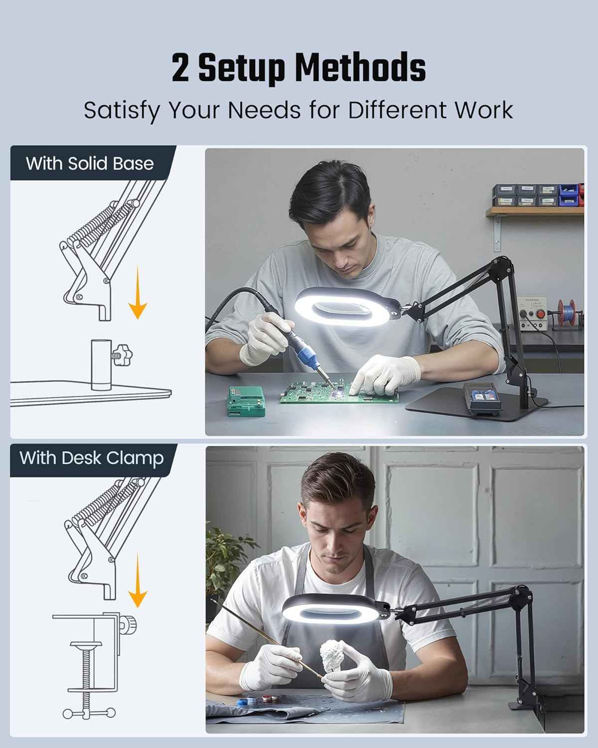 10X Magnifying Desk Lamp with Dimmable LED Light & Adjustable Swing Arm - Perfect for Reading, Crafting & Close Work