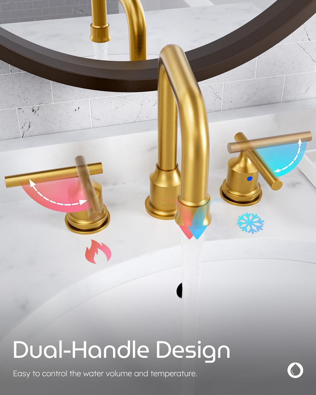 Brushed Nickel 8-Inch Widespread Bathroom Faucet with 360° Swivel Spout - Modern 2 Handle Lavatory Sink Fixture