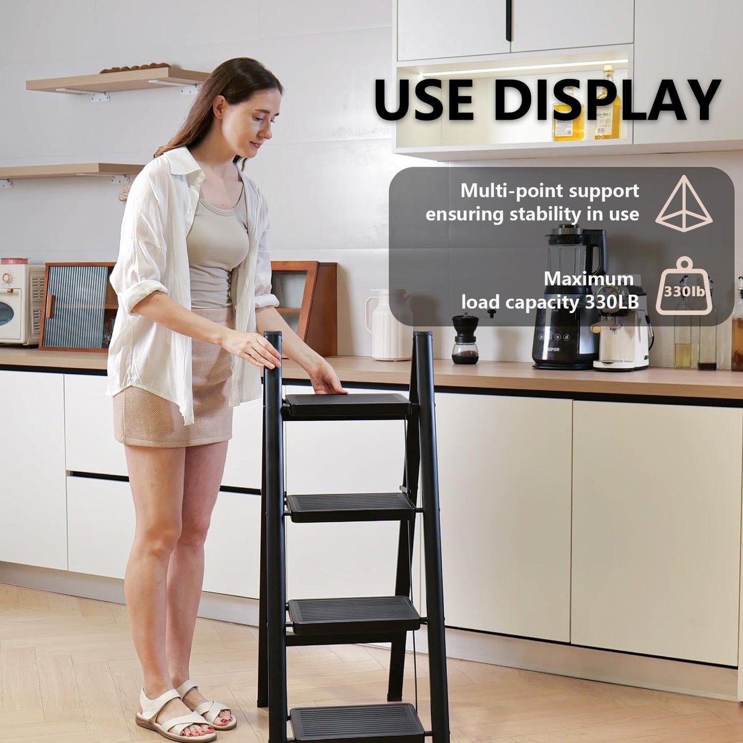 3-Step Folding Ladder - Sturdy 330 lbs Capacity Step Stool with Anti-Slip Pedals for Home & Office