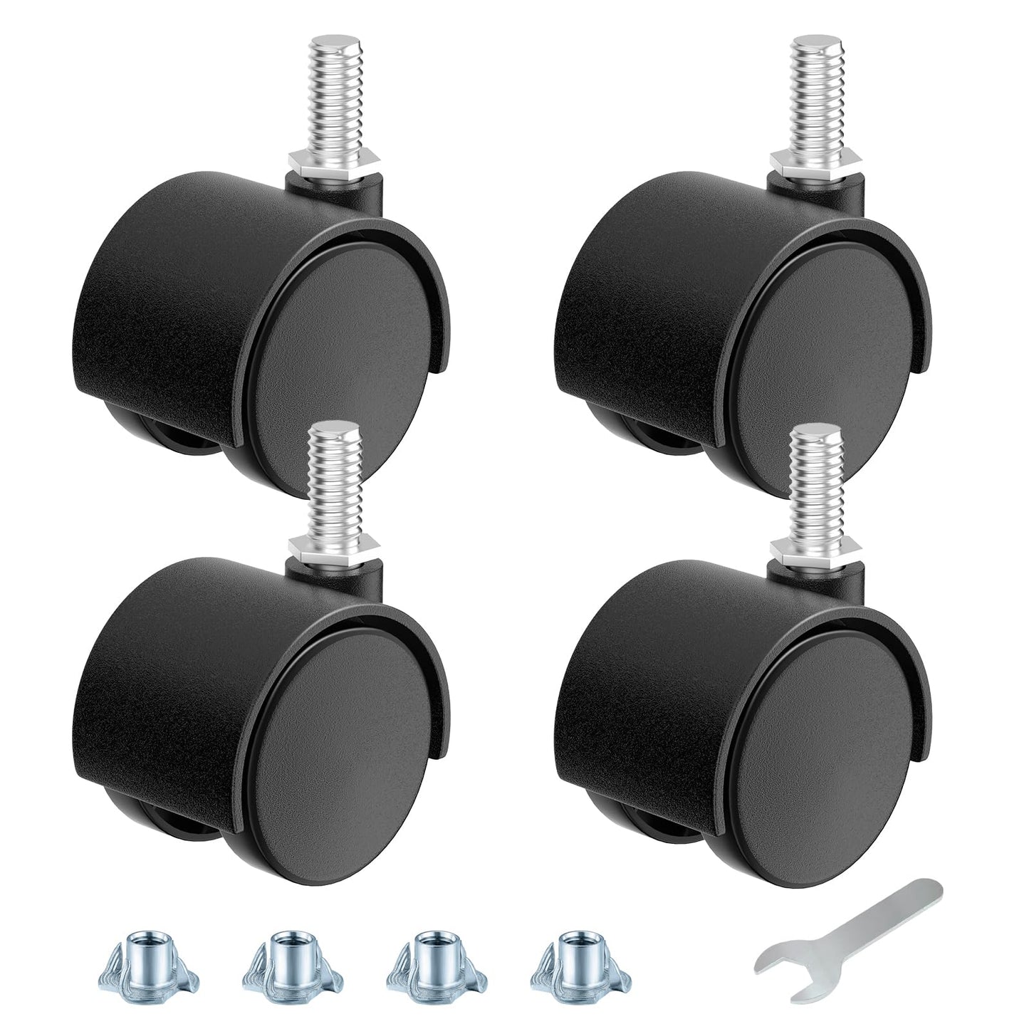 ANDUTEES 2 Inch Furniture Stem Casters Set of 4, Threaded Stem Diameter 5/16" Plastic Caster Wheels, Black Swivel Small Castors with T-Nuts, for Table, Cabinet, Storage Rack