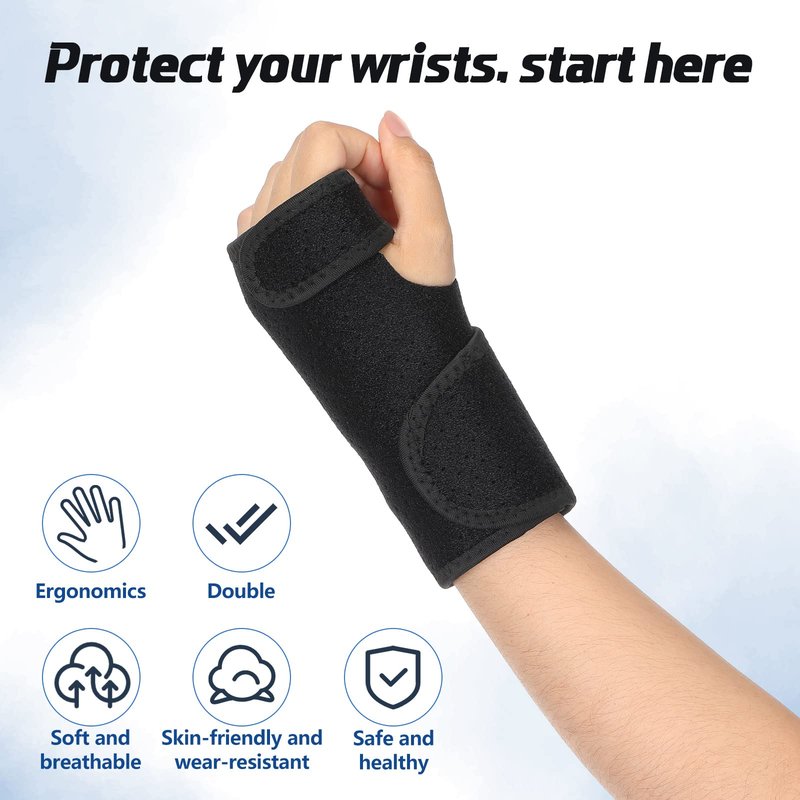 2 Pcs Wrist Brace for Carpal Tunnel Night Sleep Support Adjustable Wrist Splint with Splints Stabilizer for Tendonitis Sprains Pain Relief for Women Men Right Left Hand(Breathable Style,Black)
