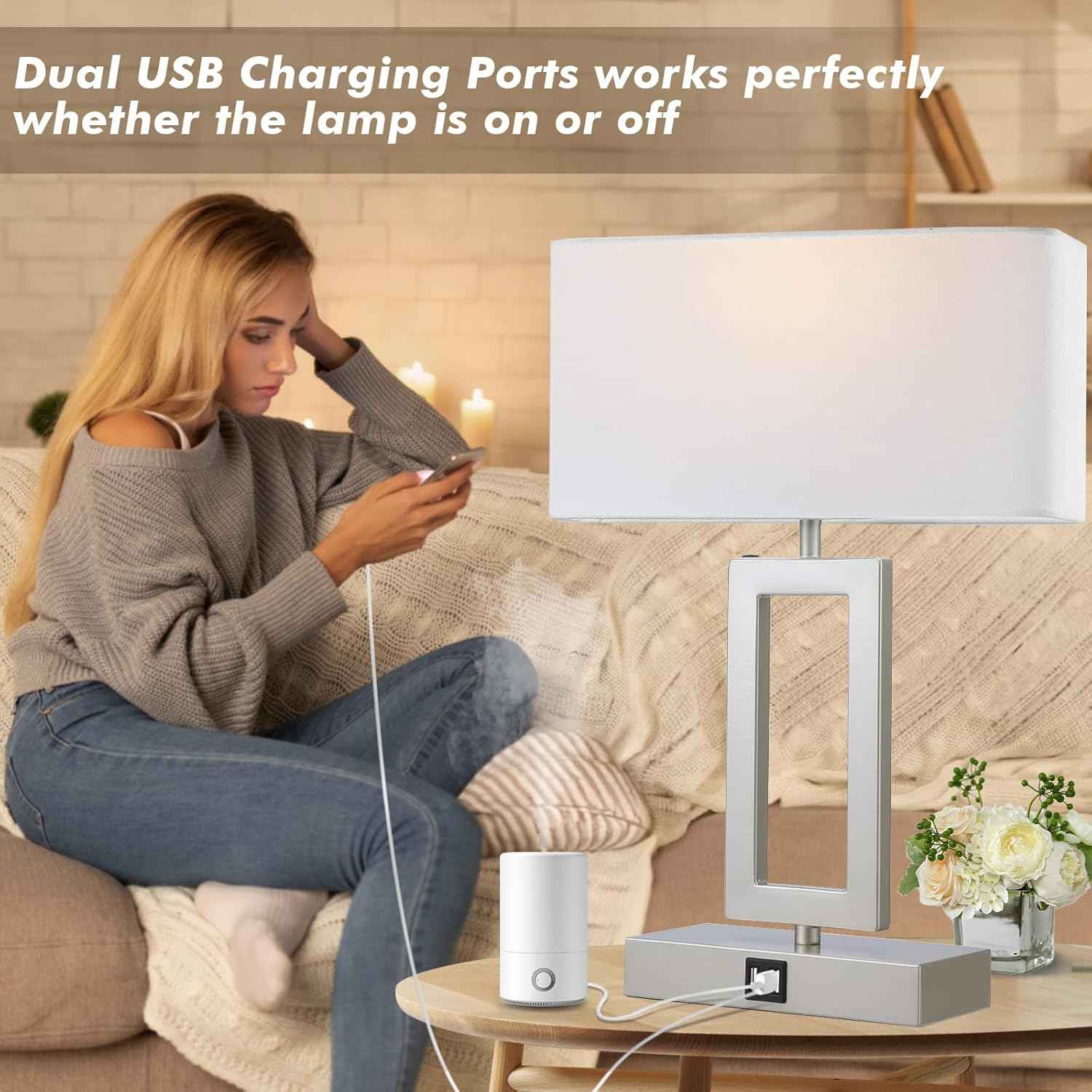 Gold Table Lamps Set of 2 - 3-Way Dimmable Touch Control with USB Ports, 22” Modern Design for Bedroom & Living Room