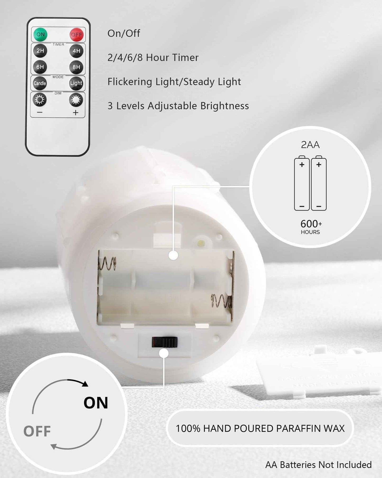 Velsyn White Flameless Candles with Remote and Timer, Real Wax Made Wax Drip LED Pillar Candles Battery Operated with 3D Flickering Flame Melted Top - 3" x 4", 3" x 5", 3" x 6" - Set of 3