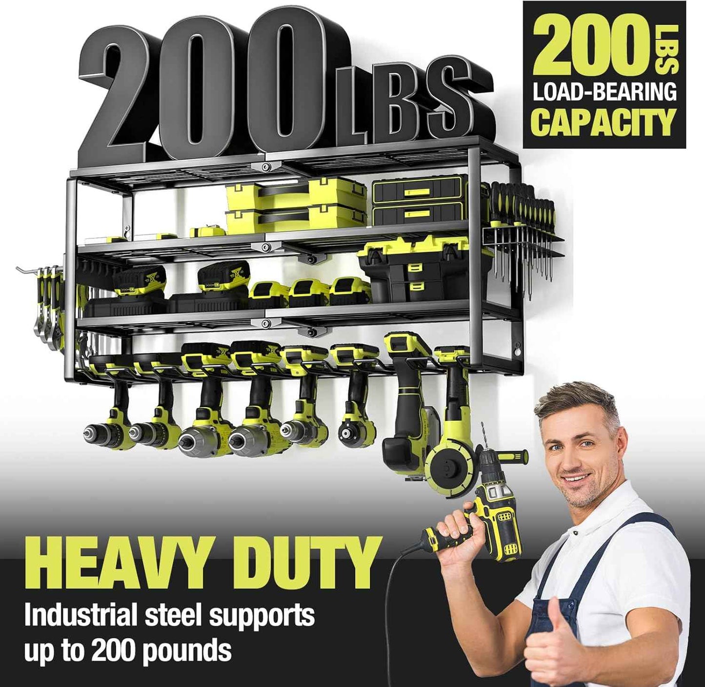 32-Inch Wall-Mounted Power Tool Organizer with Charging Station & 8 Slots for Garage