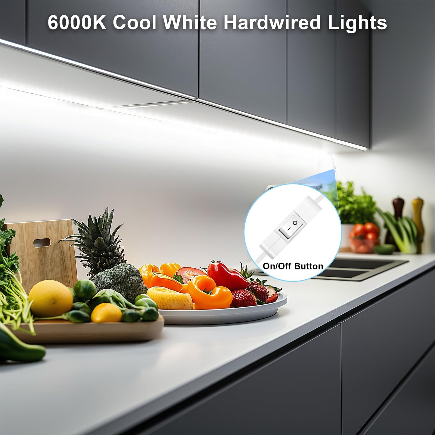 maylit Under Cabinet LED Strip Lighting Hardwired 24in, Ultra Bright Small LED Light Bar, 6000K Cool White, 110V-120V Wired Lights for Kitchen Cabinet, Counter, Workbench, Desk, Closet, Shelf, Indoor