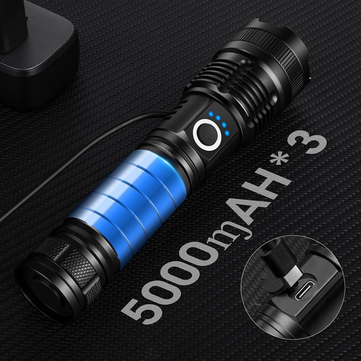 Super Bright Rechargeable Flashlight - 90,000 Lumens, 5 Modes, IPX7 Waterproof - 3 Pack for Home & Camping