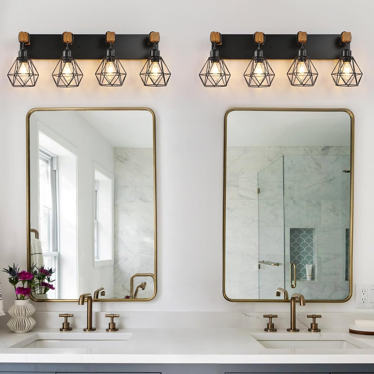 Farmhouse 3-Light Bathroom Vanity Light Fixture - Rustic White Wood Sconces for Mirror