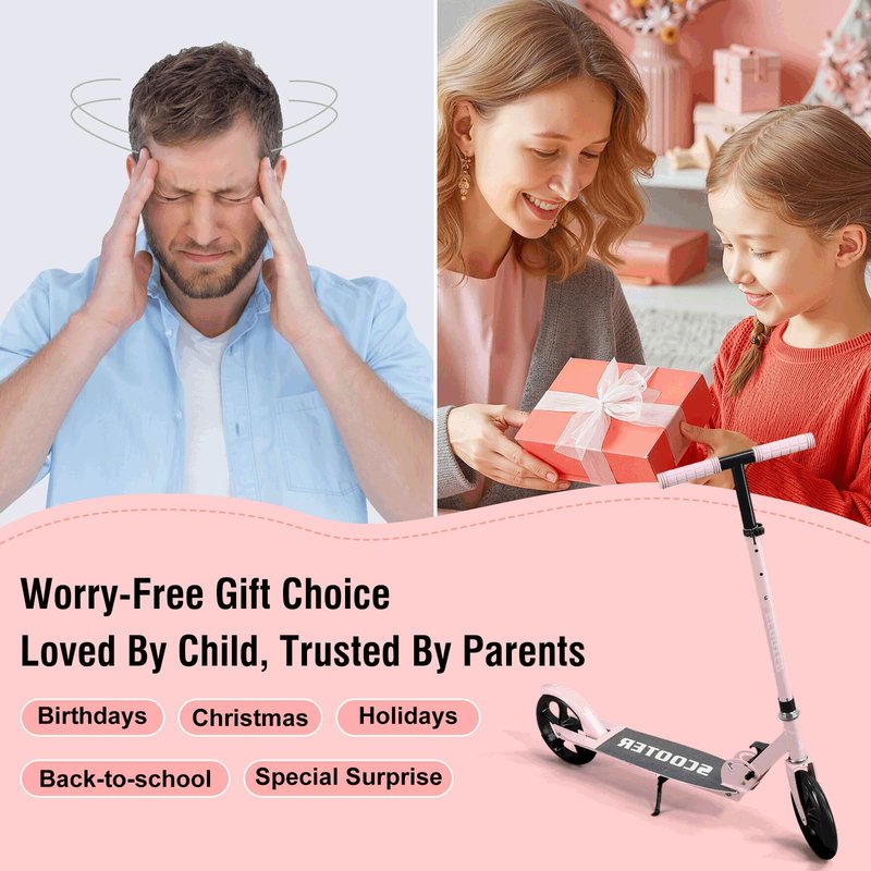 Scooter for Age 6+, with Carry Straps, Folding Kick Scooters for Kids 8-12,Teens, Adults up to 250Lbs,3 Adjustable Height, Rear Brake, Wide Antislip Deck, Lightweight Scooter for Boys Girls