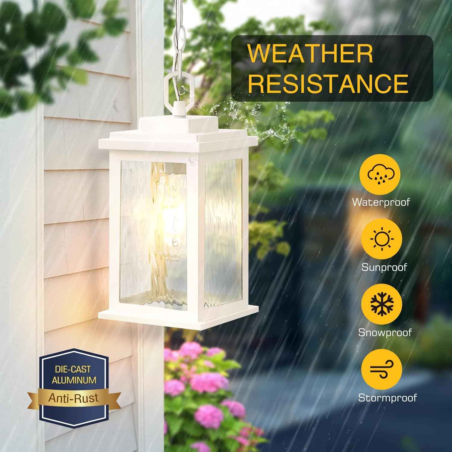 Outdoor Pendant Light - Oil Rubbed Bronze Chandelier for Porch & Patio, Adjustable Chain