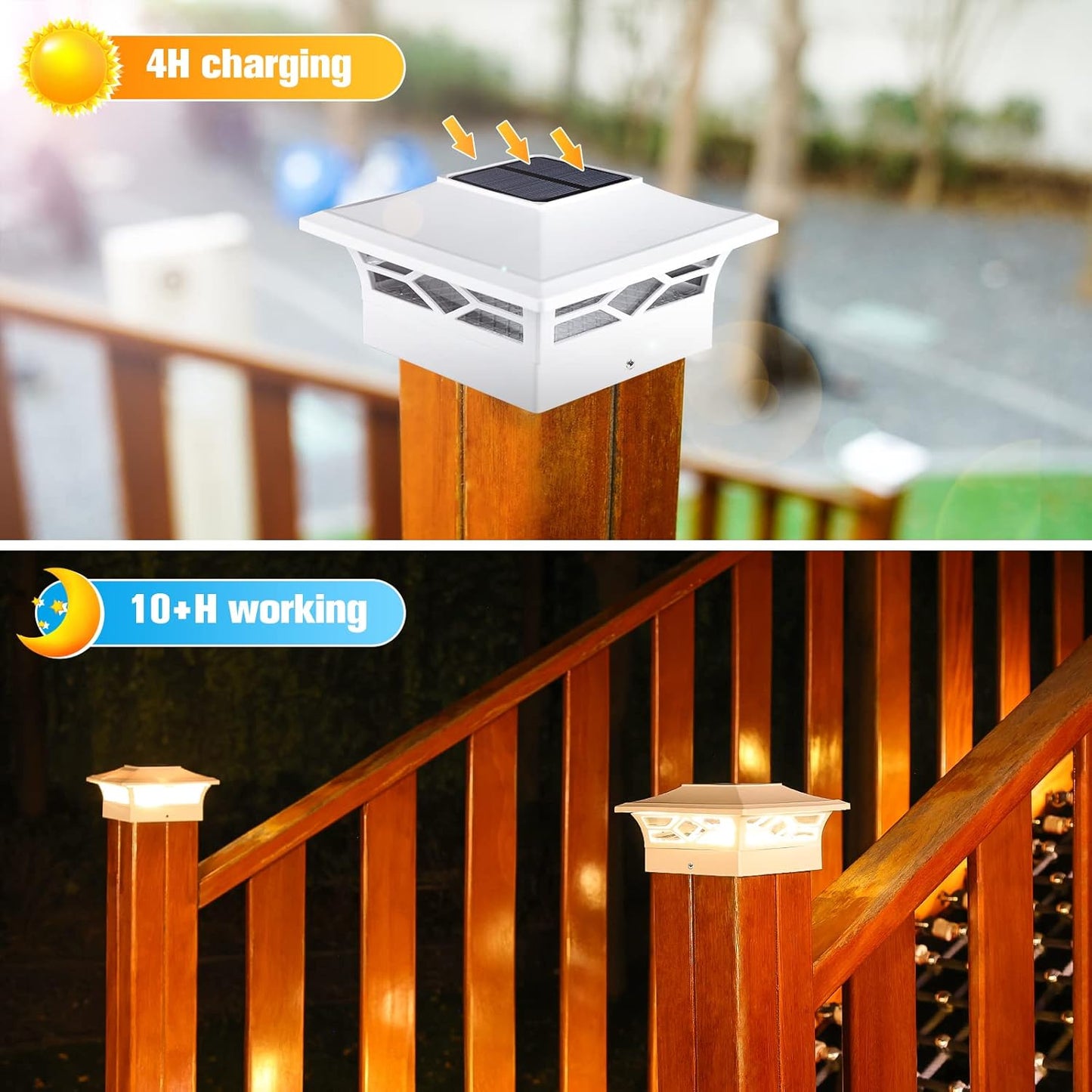 Solar Post Cap Lights 6-Pack - Waterproof LED Outdoor Lighting for 4x4 & 6x6 Decks, 2 Color Modes