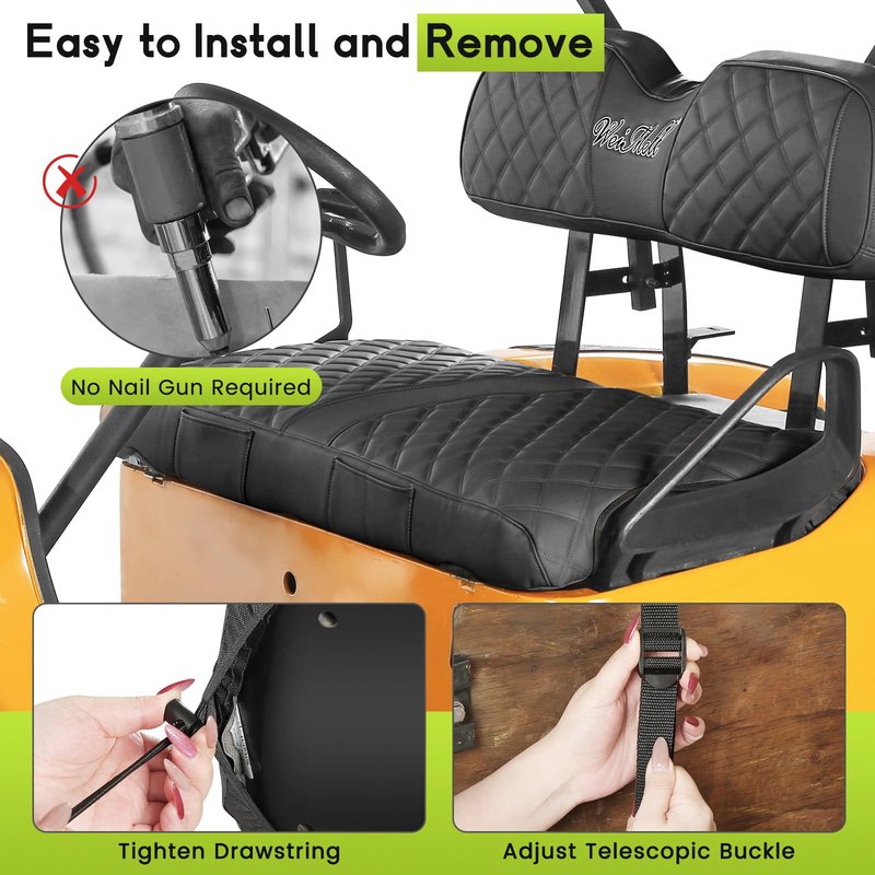 WEIMELL Golf Cart Seat Covers Fit EZGO TXT 1994-2013 Vinyl Leather Front Seat Cover for Ordinary Cushion No Nail Gun Easy to Install & Clean Vinyl Seat Cushion Cover (Black)