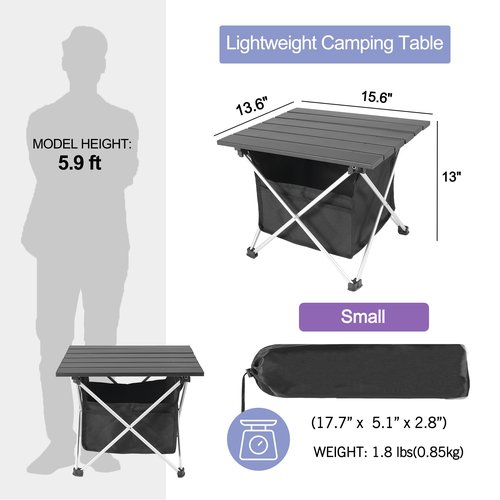 Grope Portable Camping Table Ultralight Aluminum Camp Table with Storage Bag,Beach Table for Sand with Carrying Bag,Prefect for Outdoor,Picnic,BBQ,Cooking,Festival (Black with Storage Bag-S)
