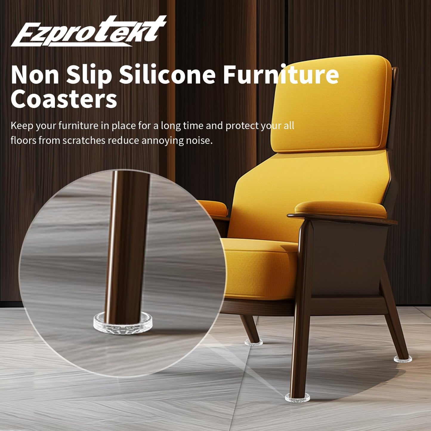 Ezprotekt 1.6 inch Clear Non Slip Furniture Pads for Hardwoods Floors, 16 Pcs Non Skid Round Rubber Furniture Coasters Cups Floor Protectors for Sofa Bed Couch Chair Desk, Prevent Scratches