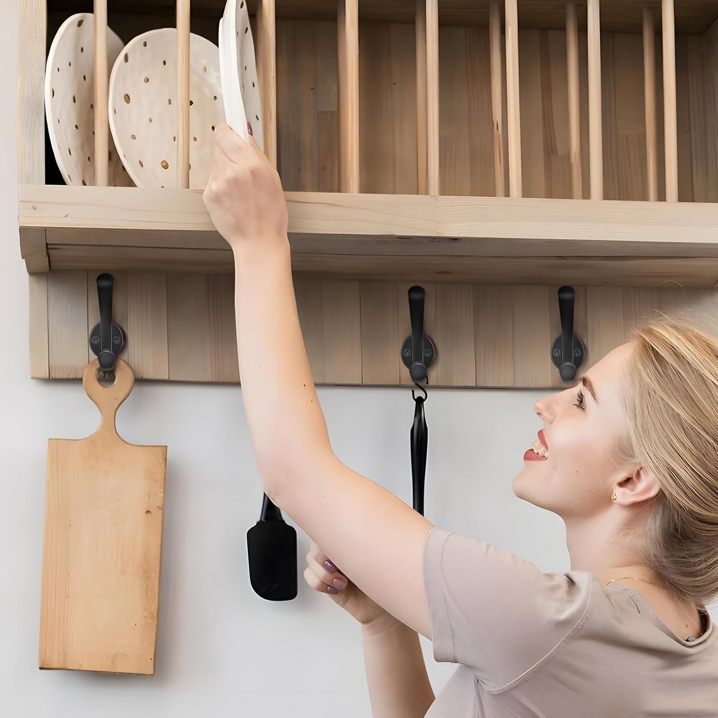 PEOIAOY 2 Pack Coat Hooks Wall Mount Heavy Duty Utility Retro Double Hooks for Hanging Coats,Hat, Towel, Key, Robe, Scarf, Bag, Cap (Black)