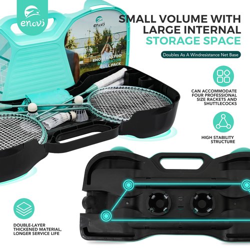 ENOVI EasyGo Badminton Set, with Net, 4 Racket, 4 Birdies, Portable Storage Box, for Backyards, Outdoor Games, Yard Games