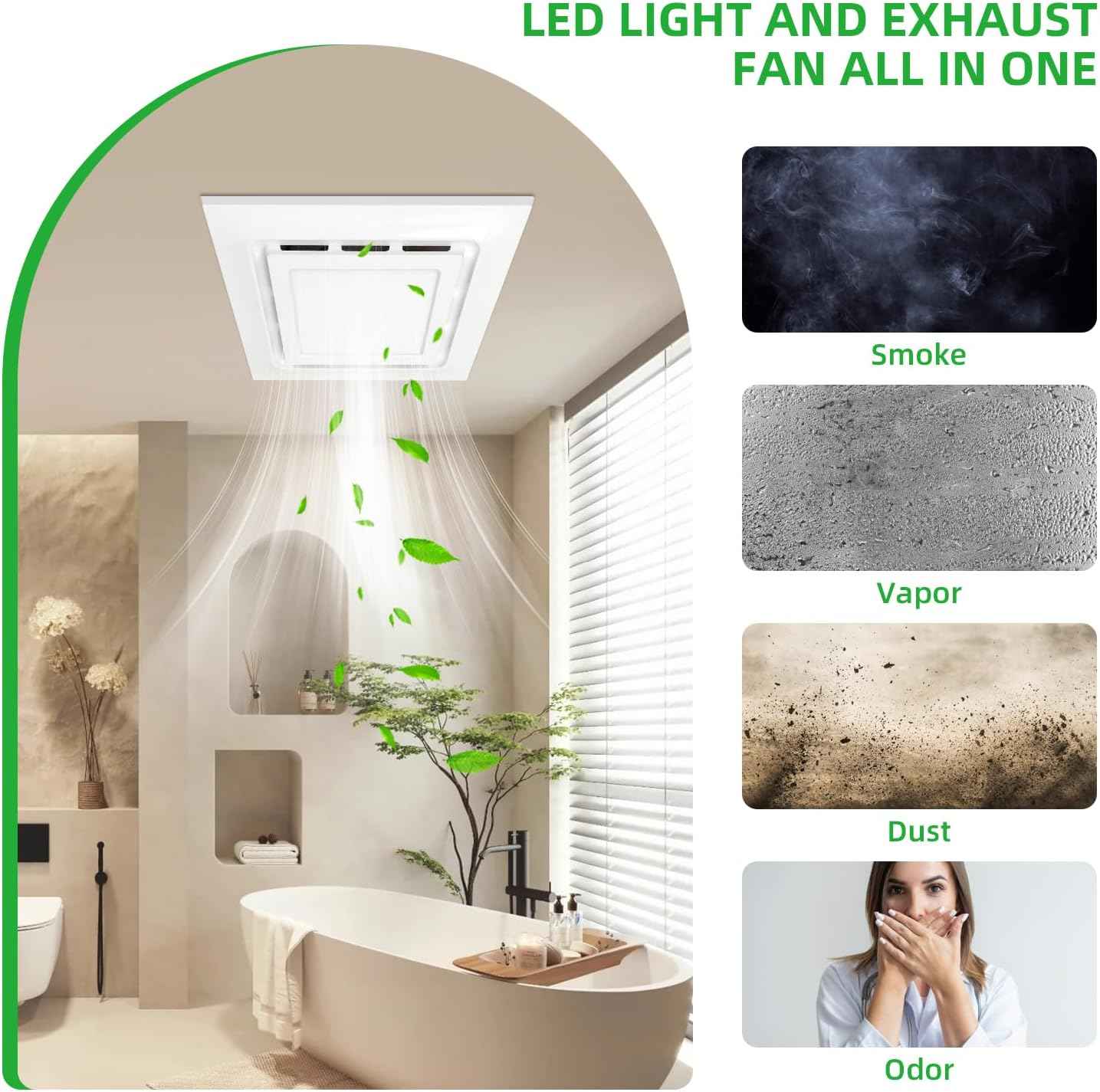 12" Silent Exhaust Fan with 6500K LED Light - 144 CFM Bathroom Ventilation