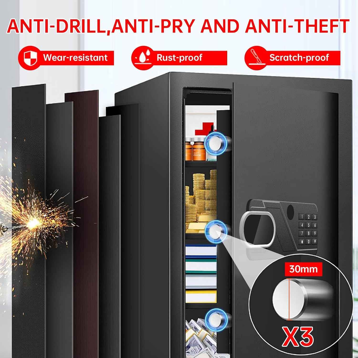 Small Home Safe 1.2 Cubic Feet - Anti-Theft Steel Security Box with Combination Lock & Alarm