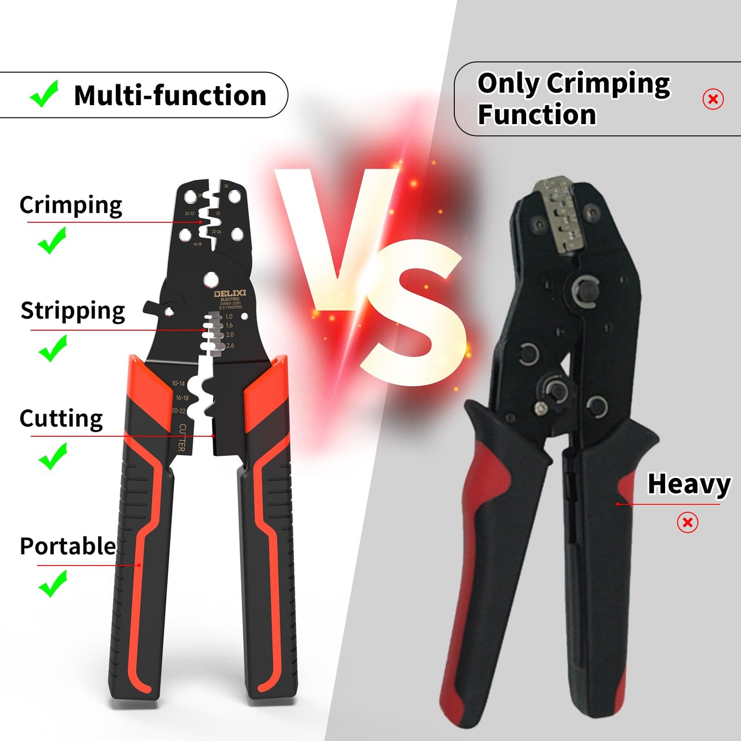 Crimping Tool with Stripper & Terminal Crimper, Multifunctional Wire Crimping Tool for AWG 28-10 Wires and 1.0-2.6 mm² Cable Stripping, Perfect for Network Engineers, DIY Enthusiasts