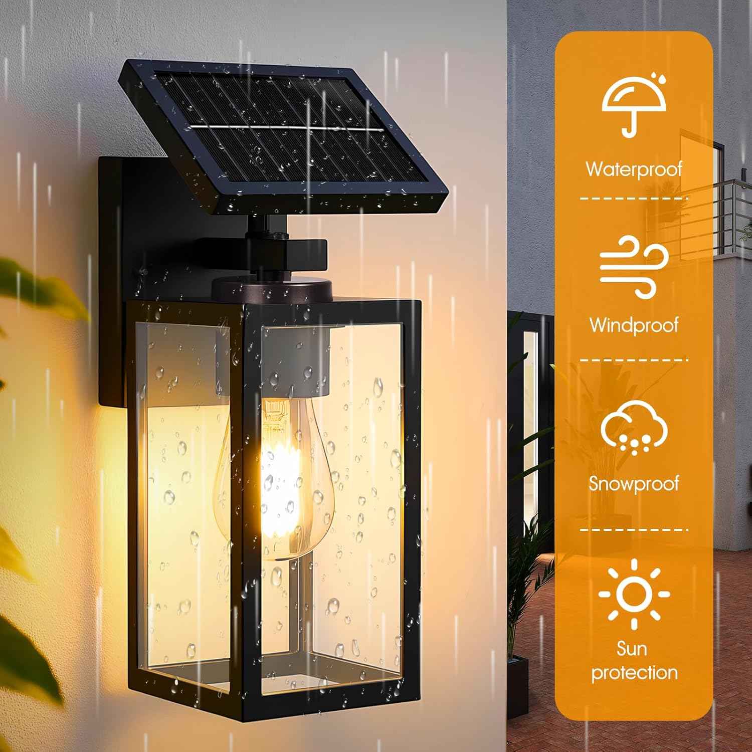 Solar Wall Lights Outdoor - 2 Pack All-Metal Dusk to Dawn Lanterns, Waterproof Porch & Patio Lighting