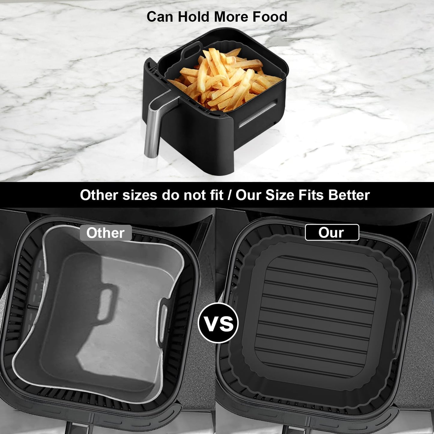 Square Silicone Air Fryer Liners 2 Pack, Compatible with Ninja AF141 181, 8.5 Inch Air Fryer Liners for COSORI 5-6.5 QT, Reusable Silicone Basket, Air Fryer Accessories