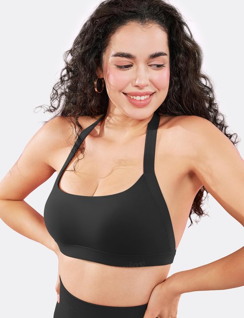VOYJOY Sports Bras for Women Basic Wireless Bra Crop Workout Yoga Bra Sexy Tank Top Black
