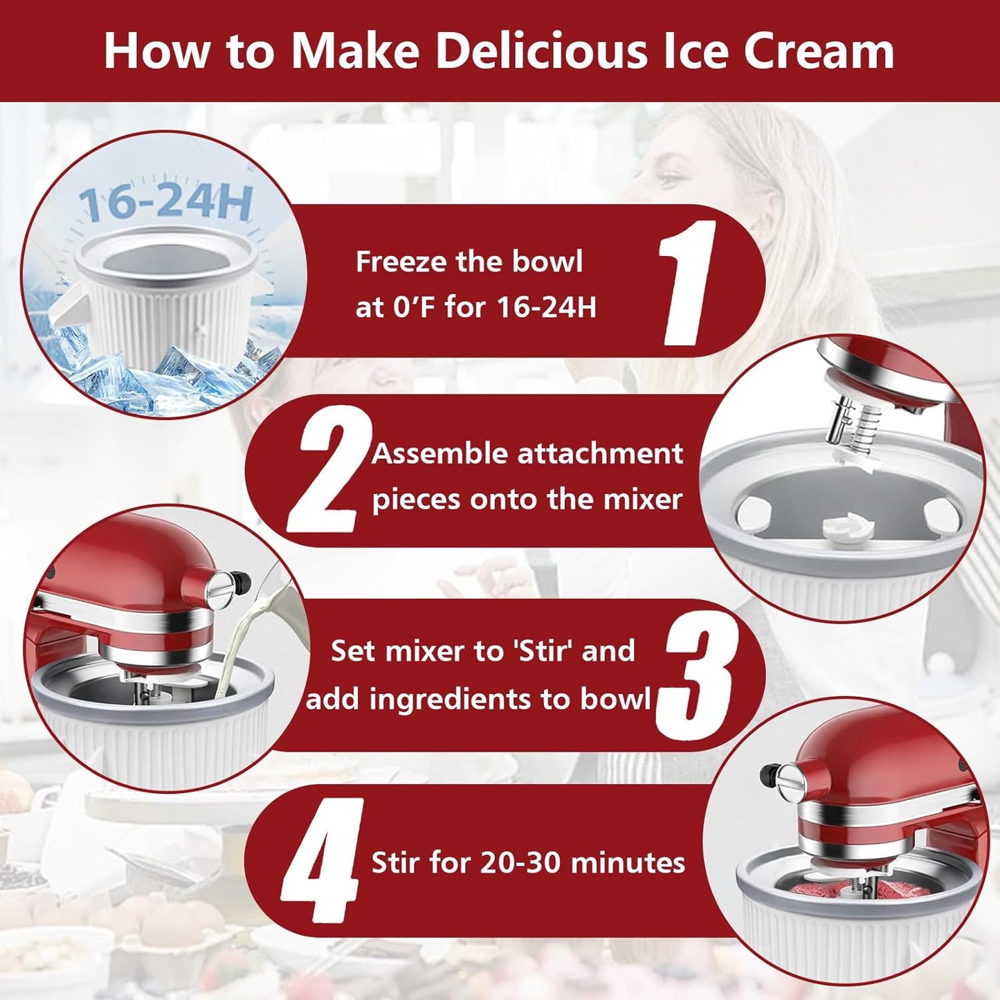 Ice Cream Maker Attachment for KitchenAid Mixer - 2-Quart Gelato & Sorbet Maker, Fits 4.5-7Qt Models
