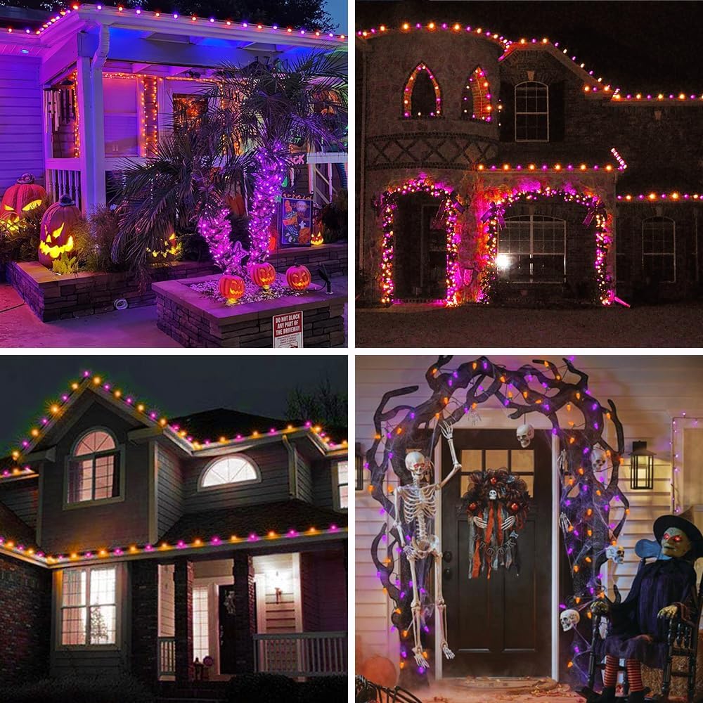 100 LED Orange & Purple C9 Halloween String Lights - Waterproof, 98FT, 13 Modes for Indoor/Outdoor Party Decor