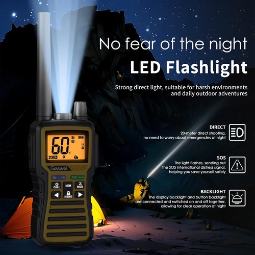 Gaswei GU1 Long Range Walkie Talkies - 60 Channels, NOAA Weather Alert, FM Radio | Yellow